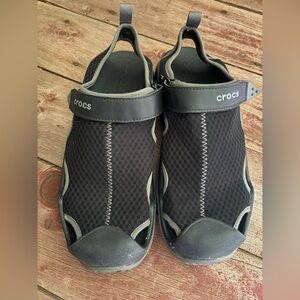 CROCS Black Mesh Water Shoes with Gray Accents